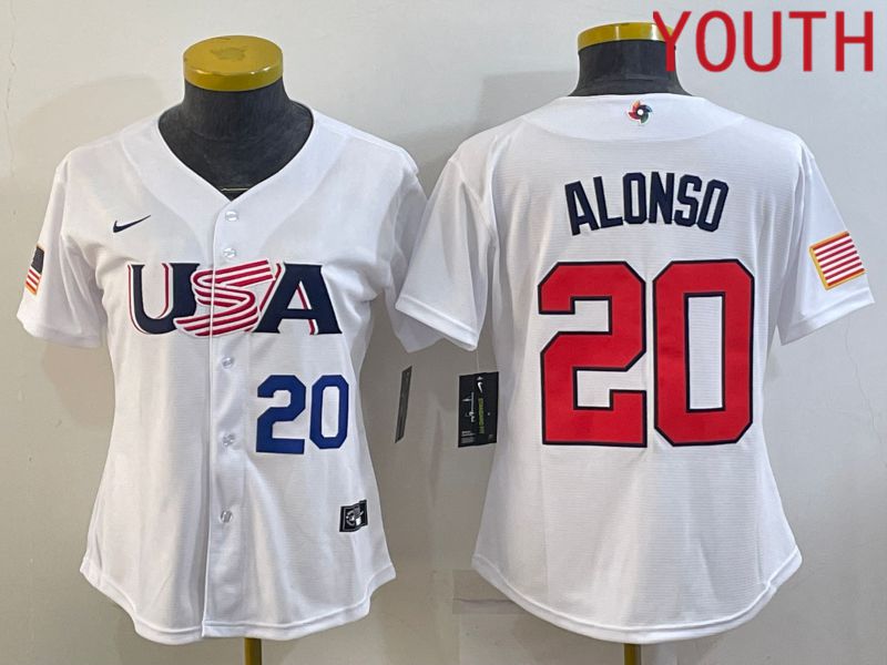 Youth 2023 World Cub USA #20 Alonso White MLB Jersey